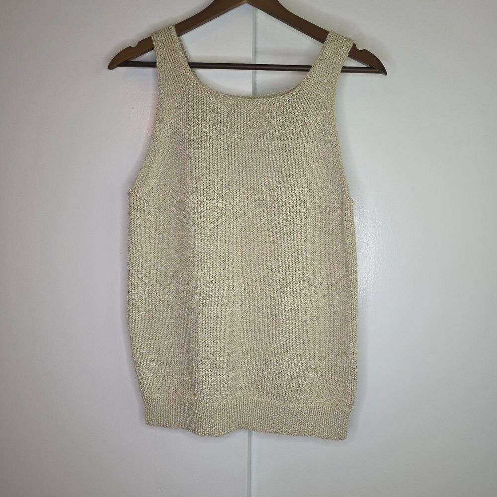 LOFT Beige with Gold Accent/Flecked Knit Tank - Size M